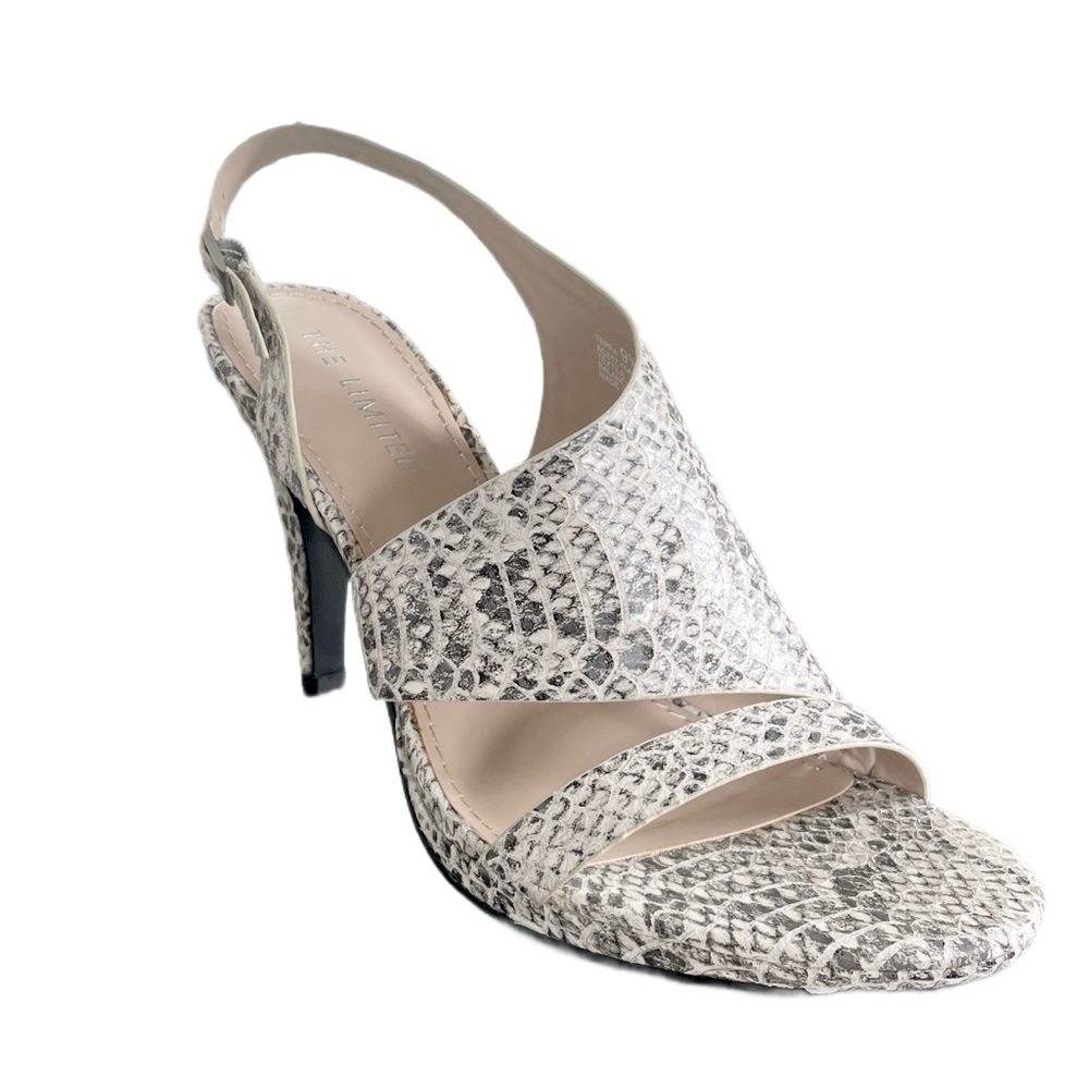 New Elegant The Limited Terra Grey Snakeskin Print Slingback Heels size 9.5